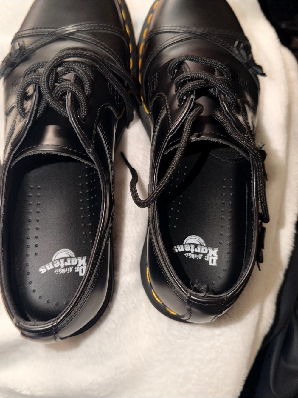 Dr. Martens Black Leather Lace-Up Oxfords with Yellow Stitching - Picture 5 of 8